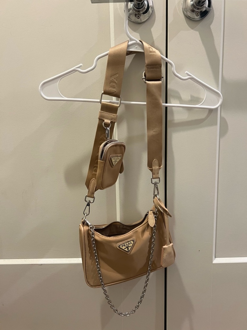 Prada Beige Nylon Shoulder Bag with Detachable Strap
